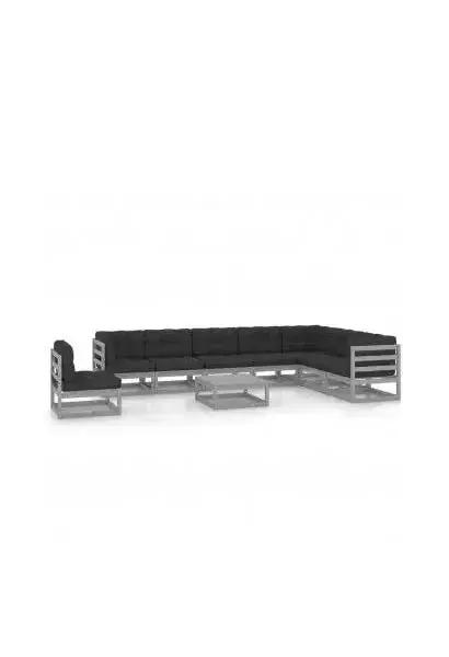 VIDAXL 3076831 Conjunto de sofás con una mesa fabricados en madera de pino con un acabado gris de vidaXL
