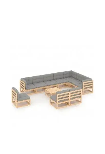 VIDAXL 3076849 Conjunto exteriores de muebles fabricados en madera de pino con cojines en color gris de vidaXL