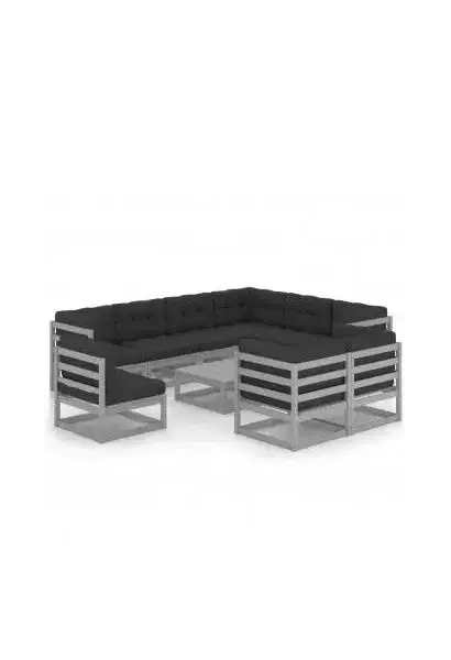 VIDAXL 3076861 Conjunto moderno de muebles fabricados en madera maciza con cojines de acabado gris de vidaXL