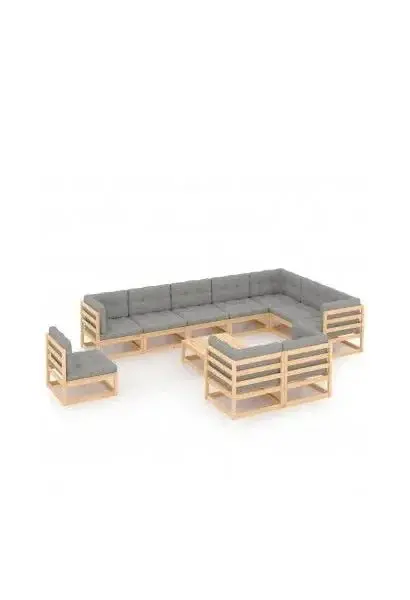 VIDAXL 3076869 Juego de muebles con un diseño modular fabricado en madera de pino con cojines color gris de vidaXL