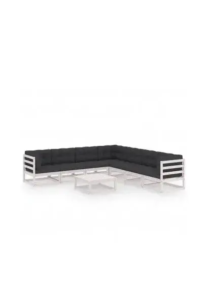 VIDAXL 3076880 Set de muebles de jardín de 8 piezas en madera de pino blanco con cojines de color antracita de vidaXL