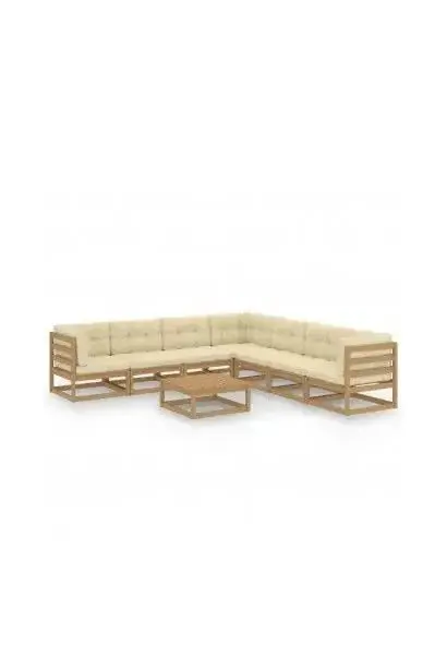 VIDAXL 3076882 Conjunto sofás con cojines y mesa de jardín de madera con acabado crema y marrón de vidaXL