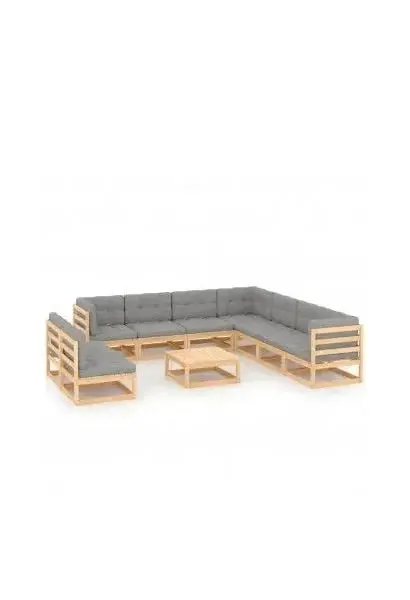 VIDAXL 3076909 Conjunto mobiliario de exterior fabricado en madera de pino con cojines color gris de vidaXL