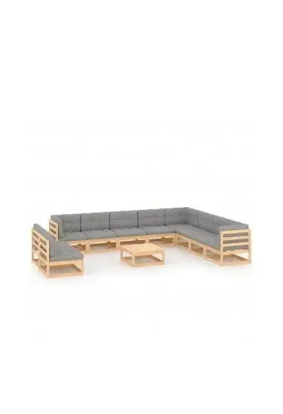 VIDAXL 3076919 Conjunto de muebles para jardín fabricados en madera robusta con cojines color gris de vidaXL