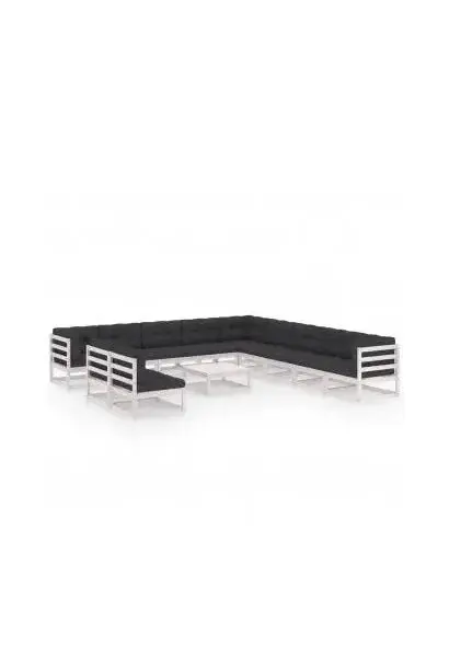 VIDAXL 3076930 Conjunto de muebles rústicos de jardín modulares color blanco con cojines de vidaXL