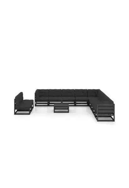 VIDAXL 3076933 Set de muebles de jardín 12 piezas madera de pino Negra con cojines gris oscuro de vidaXL