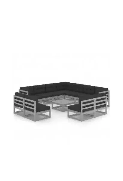 VIDAXL 3076941 Juego de 12 sofás y mesa para exteriores de madera maciza de pino color gris de vidaXL