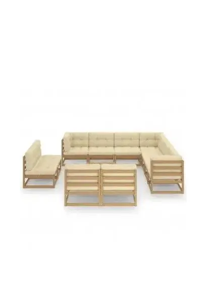 VIDAXL 3076942 Conjunto de muebles para jardín y terrazas con 12 piezas fabricadas en madera color miel y crema de vidaXL