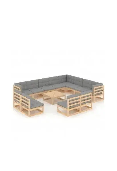 VIDAXL 3076949 Conjunto de muebles exteriores fabricados en madera maciza de pino con cojines color gris de vidaXL