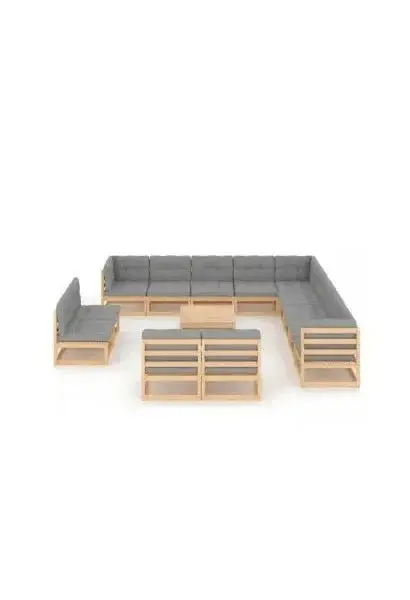 VIDAXL 3076959 Juego exterior para jardín con 14 piezas fabricadas en madera maciza con cojines color gris de vidaXL