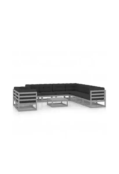 VIDAXL 3076971 Conjunto modular de muebles fabricados en madera maciza con cojines de acabado gris de vidaXL