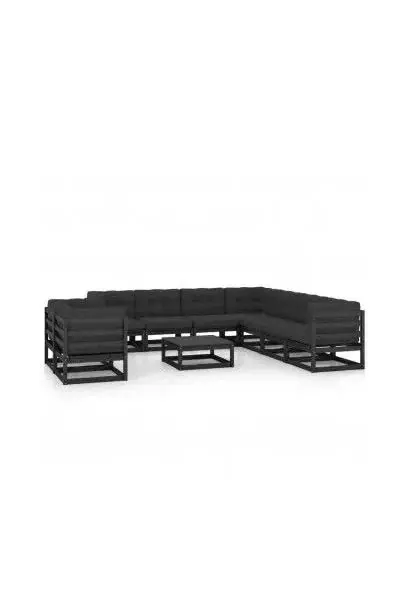 VIDAXL 3076973 Conjunto de muebles exteriores para el jardín fabricado en madera de pino en color negro con cojines de vidaXL