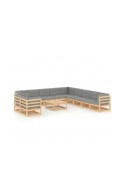VIDAXL 3076989 Juego de 11 sofás con cojines y una mesa para jardín de madera de pino gris de vidaXL