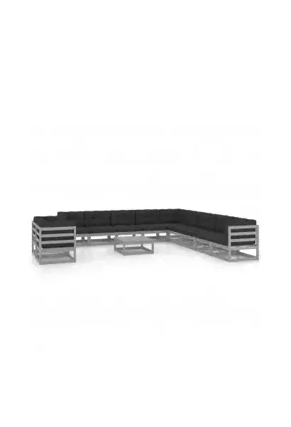 VIDAXL 3076991 Juego de sofás con cojines y mesa para jardín de madera maciza de pino gris de vidaXL