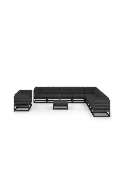 VIDAXL 3076993 Set de muebles para jardín con 12 piezas fabricadas en pino de acabado negro de vidaXL