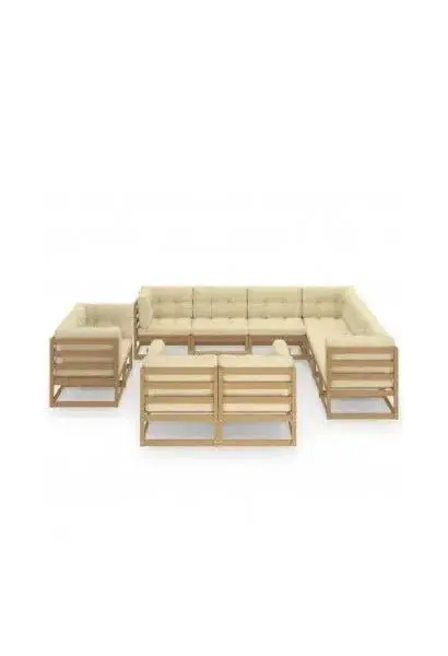 VIDAXL 3077002 Conjunto de muebles de jardín 12 piezas crema y marrón miel madera de pino de vidaXL