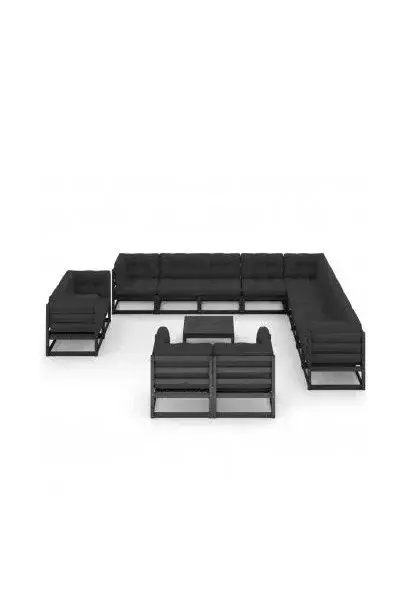 VIDAXL 3077023 Conjunto de muebles para jardín con 14 piezas y cojines fabricados en madera de pino Negra de vidaXL