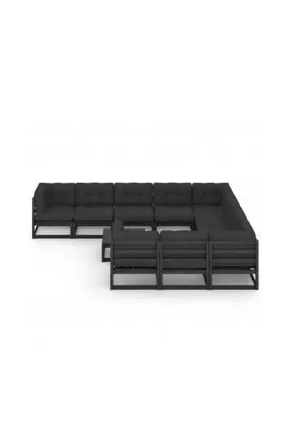 VIDAXL 3077053 Juego de muebles de jardín 11 piezas de madera maciza de pino Negra con cojines de vidaXL