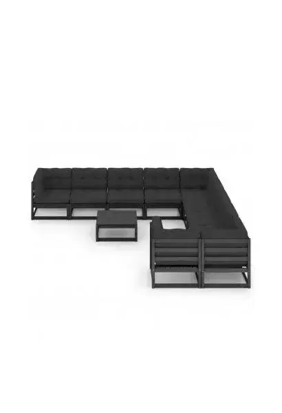 VIDAXL 3077063 Juego de muebles modulares de jardín madera maciza de pino Negra con cojines de vidaXL