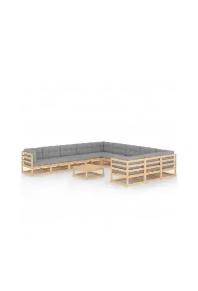 VIDAXL 3077069 Juego de 11 sofás y una mesa para jardín de madera maciza pino con acabado natural de vidaXL