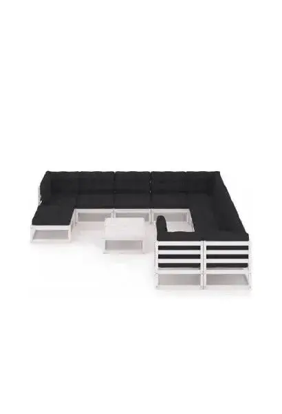 VIDAXL 3077080 Conjunto de jardín 11 piezas fabricado en madera con cojines en acabado blanco y gris de vidaXL
