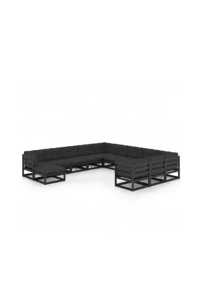 VIDAXL 3077108 Set de muebles de jardín con 12 piezas y cojines fabricados en pino macizo negro de vidaXL