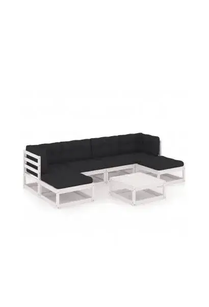 VIDAXL 3077120 Conjunto de jardín de mesa y sillones de madera de pino blanco con cojines antracita 6 plazas de vidaXL