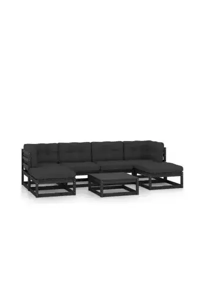 VIDAXL 3077123 Conjunto de muebles de jardín 7 piezas fabricado en madera con cojines en acabado negro de vidaXL