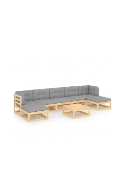 VIDAXL 3077129 Conjunto de sofás con mesita de palets para jardín de 6 piezas en pino y gris de vidaXL