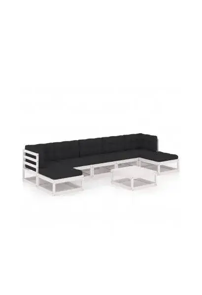 VIDAXL 3077130 Conjunto de sofás con mesita para jardín en madera de pino de 8 piezas blanco y antracita de vidaXL
