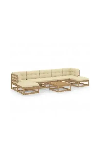 VIDAXL 3077132 Conjunto de sofás madera de pino para jardín de 8 piezas en marrón miel y blanco crema de vidaXL