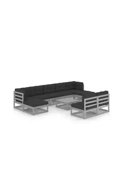 VIDAXL 3077141 Set de muebles para jardín de 10 piezas con cojines fabricado en madera en color gris de vidaXL
