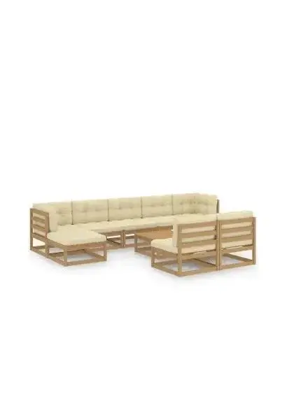 VIDAXL 3077142 Conjunto de muebles de jardín 10 piezas fabricado en madera con cojines en acabado marrón miel de vidaXL
