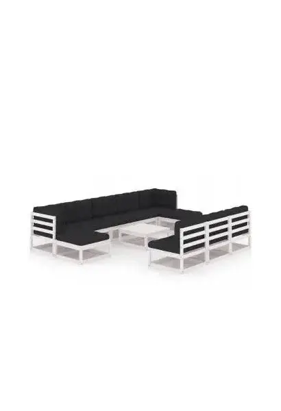 VIDAXL 3077150 Conjunto de muebles de jardín 11 piezas fabricado en madera con cojines en acabado blanco de vidaXL