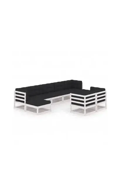 VIDAXL 3077155 Muebles para el jardín fabricados en madera maciza con cojines de color blanco y gris de vidaXL