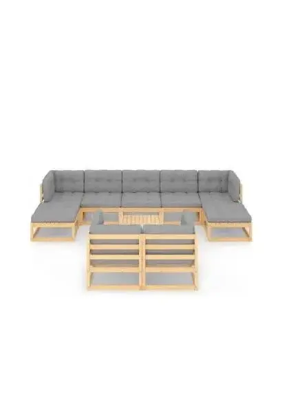 VIDAXL 3077159 Conjunto de muebles de jardín 10 piezas fabricado en madera con cojines en acabado gris de vidaXL