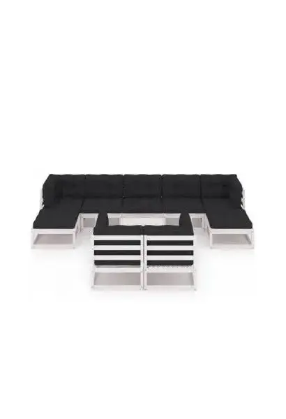VIDAXL 3077160 Conjunto de muebles de jardín 10 piezas fabricado en madera con cojines en acabado blanco de vidaXL