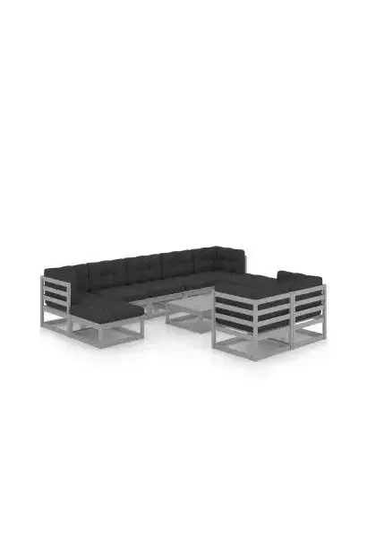 VIDAXL 3077161 Set de muebles para jardín de 10 piezas con cojines fabricado en madera de pino en color gris de vidaXL