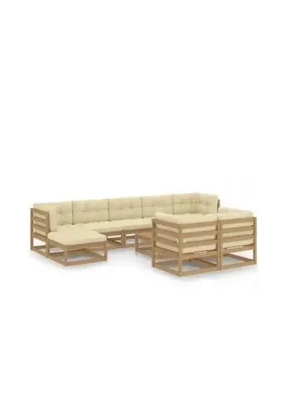 VIDAXL 3077162 Conjunto de jardín de 10 piezas fabricado en madera con cojines en acabado marrón miel de vidaXL