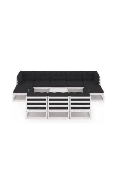 VIDAXL 3077170 Conjunto de muebles de jardín 11 piezas de madera con cojines en acabado blanco de vidaXL