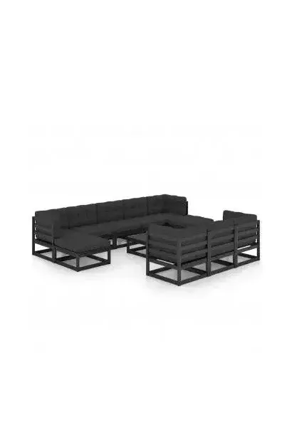 VIDAXL 3077173 Juego de muebles de jardín 9 piezas de madera de pino Negra con cojines de vidaXL