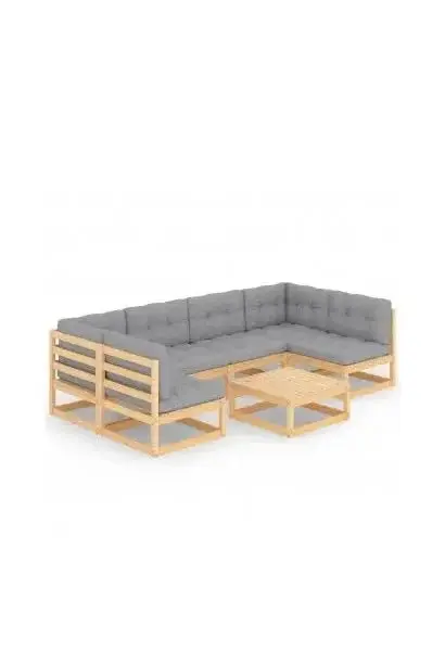 VIDAXL 3077179 Conjunto de muebles de exterior 7 piezas de madera de pino con cojines color gris de vidaXL