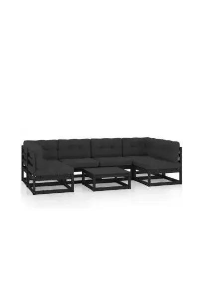 VIDAXL 3077183 Conjunto de jardín 7 piezas fabricado en madera con cojines en acabado negro de vidaXL