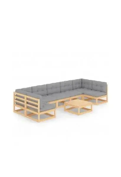 VIDAXL 3077189 Set de muebles de 8 piezas de madera de pino natural con cojines en color gris de vidaXL