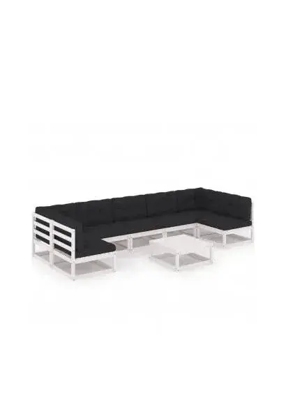 VIDAXL 3077190 Juego de muebles para jardín de 8 piezas en acabado blanco con cojines Negros de vidaXL