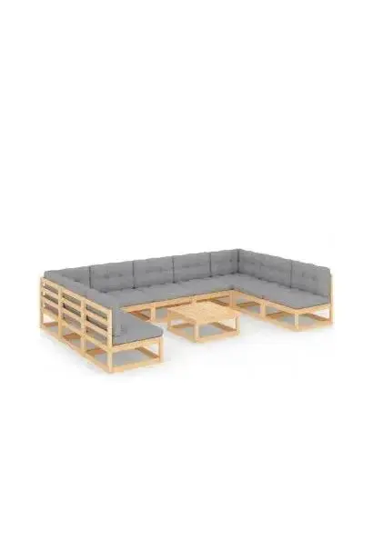 VIDAXL 3077199 Conjunto de jardín 10 piezas de madera con cojines en acabado natural y gris de vidaXL