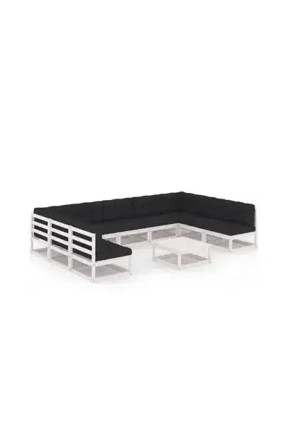 VIDAXL 3077200 Conjunto de jardín 10 piezas de madera de pino con cojines en acabado blanco de vidaXL