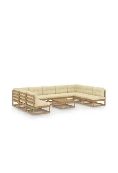 VIDAXL 3077202 Conjunto de jardín 10 piezas de madera con cojines en acabado marrón miel de vidaXL
