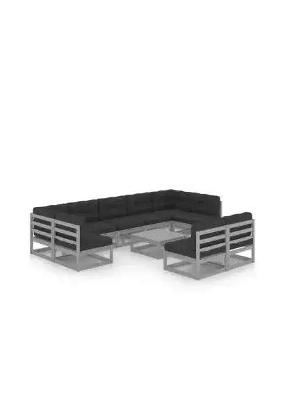 VIDAXL 3077221 Conjunto de jardín de 10 piezas de madera con cojines en acabado natural y gris de vidaXL