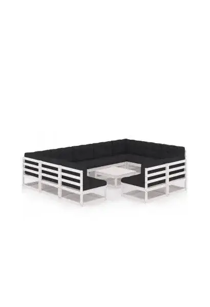 VIDAXL 3077230 Conjunto de muebles de jardín 12 piezas de madera con cojines en acabado blanco de vidaXL